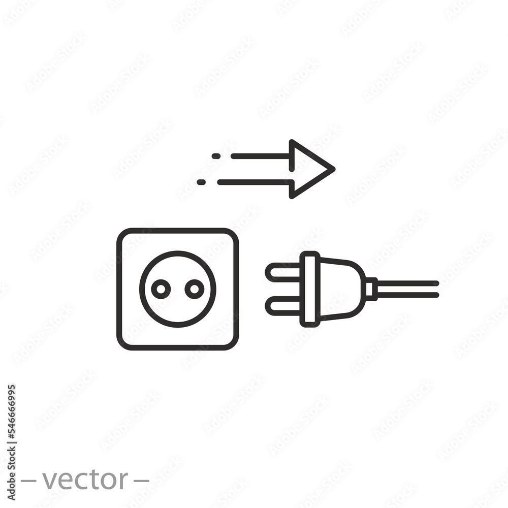 reduce energy consumption icon, unplug electricity appliances, use energy saving, concept power save, thin line symbol on white background - editable stroke vector illustration reduce energy consumption icon, unplug electricity appliances, use energy saving, concept power save, thin line symbol on white background - editable stroke vector illustration
