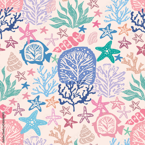 Sea pattern  fashion print  skin design for textile, fabric, wallpaper Vector illustration

