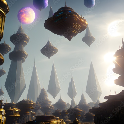 Another planet city Trisolaris world 3d illustration photo