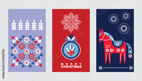 Merry Christmas  and Happy New Year Christmas  decoration   Holiday winter background  Vintage template design with  deer, tree, ball-toy, snowflake,   Vector  illustration