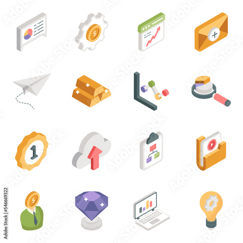 Pack of Business and Analytics Isometric Icons 

 photo