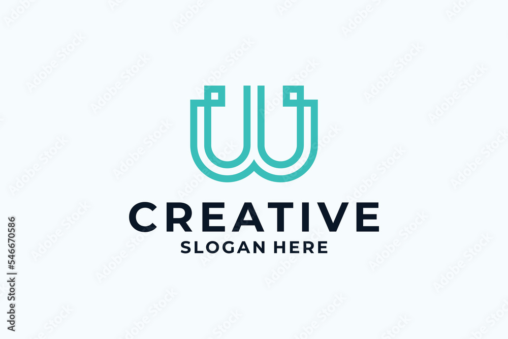 Creative letter W logo design with digital, fast, connection concept.