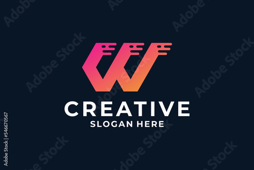 Creative letter W logo design with digital, fast, connection concept.