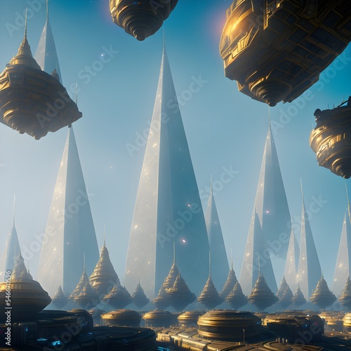 Another planet city Trisolaris world 3d illustration
