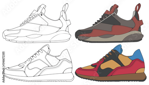 Set off Sneaker shoe . Concept. Flat design. Vector illustration. Sneakers in flat style.