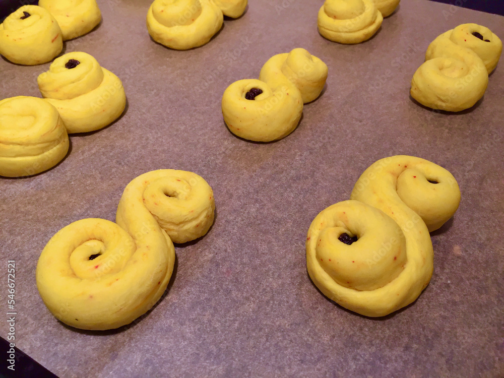 Homemade saffron buns a Swedish tradition before the Saint Lucia holiday in December.