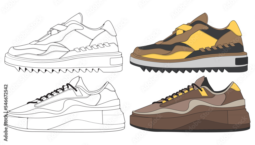 Vettoriale Stock Set off Sneaker shoe . Concept. Flat design. Vector  illustration. Sneakers in flat style. | Adobe Stock