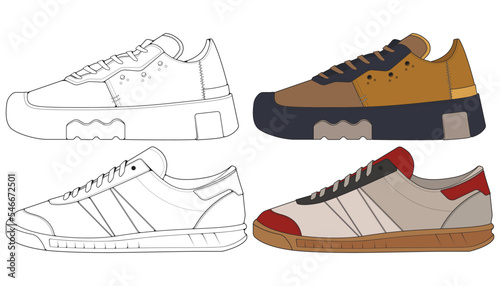 Set off Sneaker shoe . Concept. Flat design. Vector illustration. Sneakers in flat style.