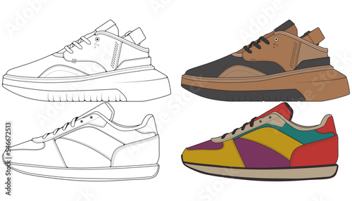 Set off Sneaker shoe . Concept. Flat design. Vector illustration. Sneakers in flat style.