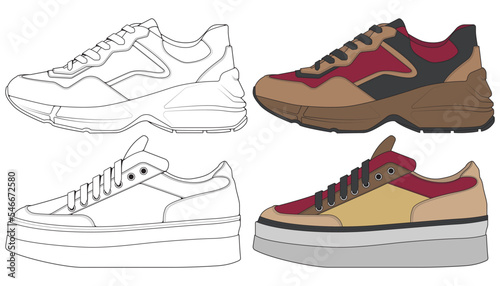 Set off Sneaker shoe . Concept. Flat design. Vector illustration. Sneakers in flat style.