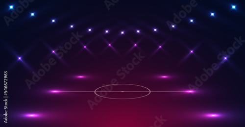 Vector background of a football stadium with the effects of spotlights and lamps for the World Football Championship 2022
