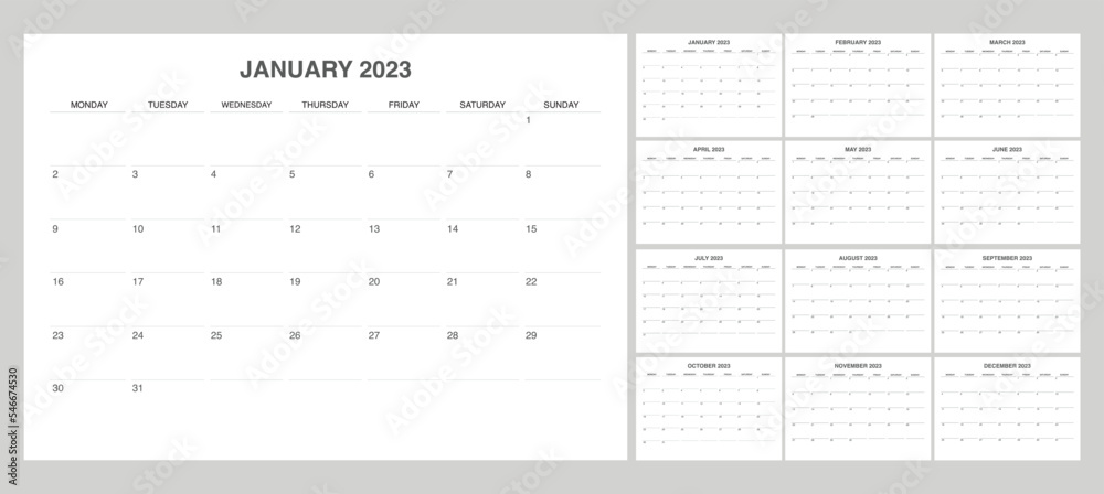 Monthly calendar 2023 start from monday