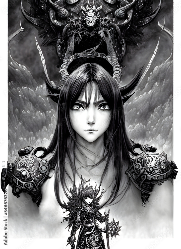 Orc mage character portrait drawn, magical and alchemical weapons, game