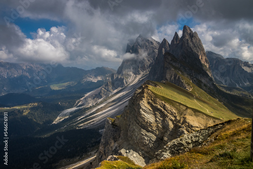 Clouds over mountain massif in Dolomites