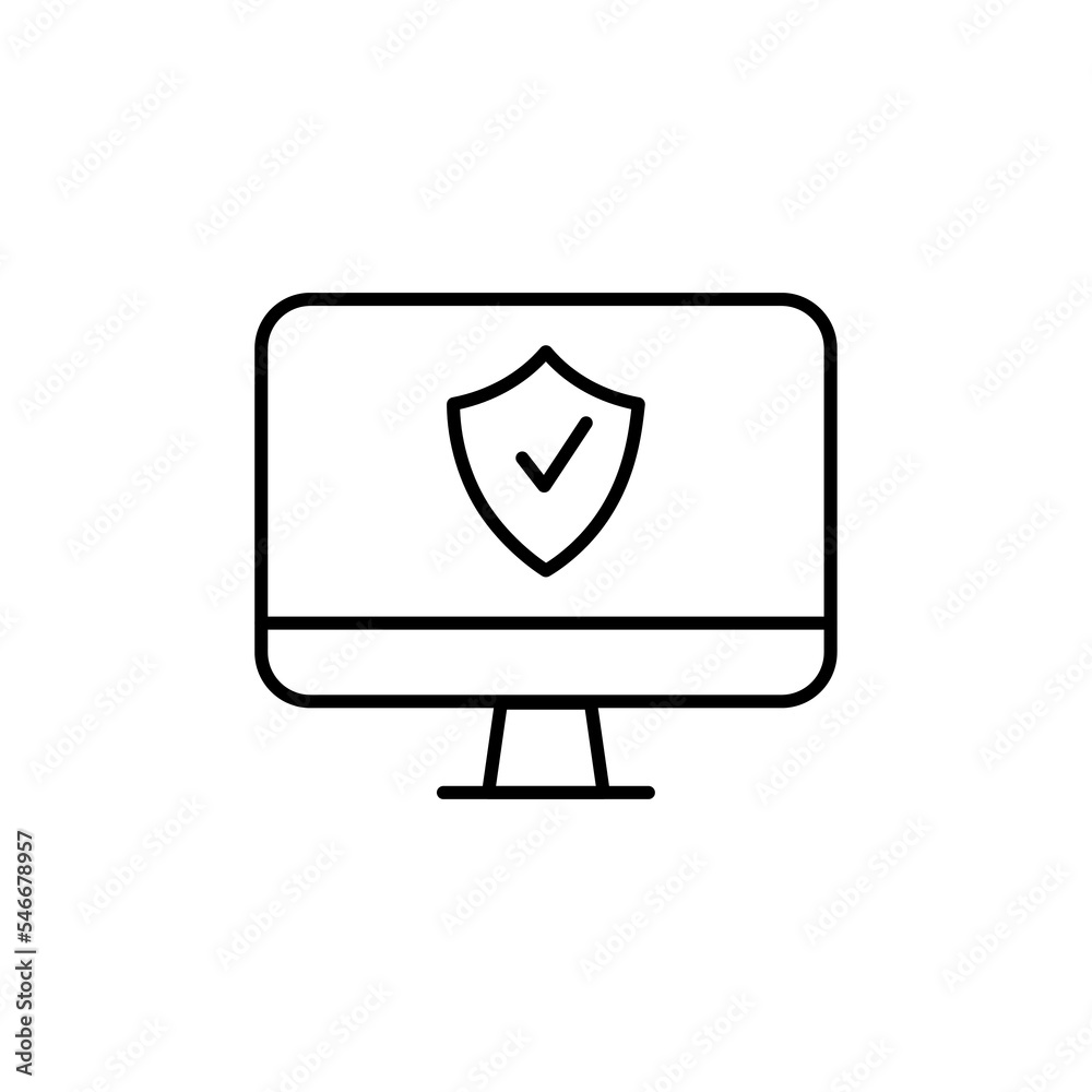 Shield with check mark on computer screen. Vector illustration eps 10 Shield with check mark on computer screen. Vector illustration eps 10