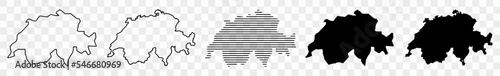 Switzerland Map Black | Swiss Border | State Country | Transparent Isolated | Variations