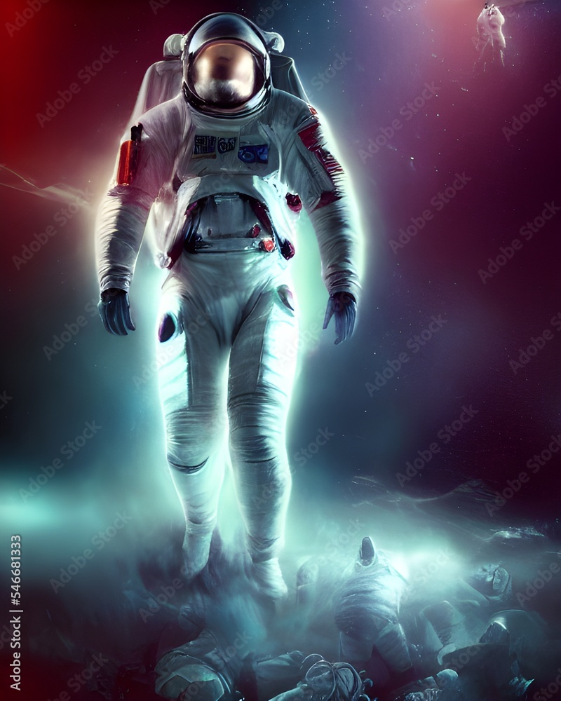 Fototapeta premium poster art by astronaut in futuristic spaceship. flight to the moon 