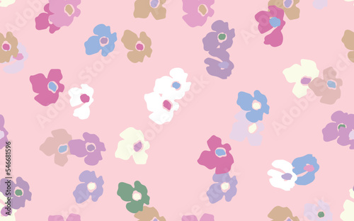 Seamless floral pattern based on traditional folk art ornaments. Colorful flowers on color background. Scandinavian style. Sweden nordic style. Vector illustration. Simple minimalistic pattern