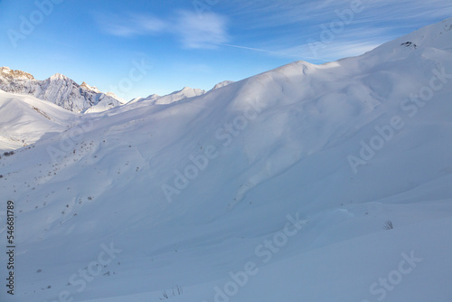 Freeride skiing slope in Svaneti is a remote mountainous area in the High Caucasus, Svaneti, Georgia © almostfuture