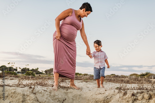 Mother  and son at beach