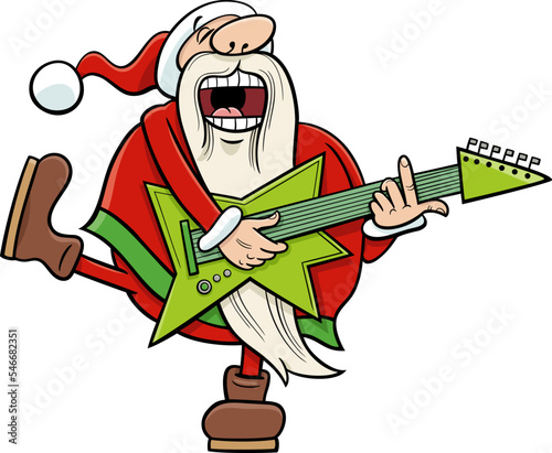 cartoon Santa Claus playing electric guitar on Christmas time