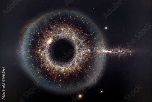 Supermassive Black Hole Eye of the Universe - imaginary black hole with the appearance of the iris of the human eye, for abstract works. 3D rendered