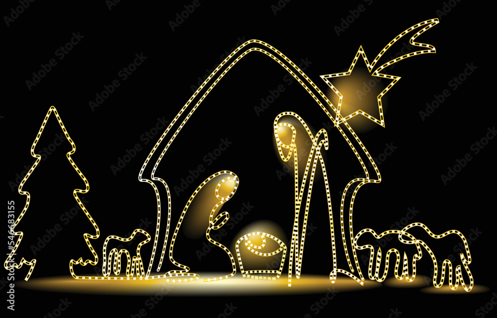 Fototapeta premium Christmas illumination with Holy Family