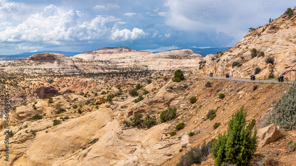 Motorcycles tooling down the beautiful Utah Scenic Byway 12 -  Grand Staircase-Escalante National Monument - Recreation Area