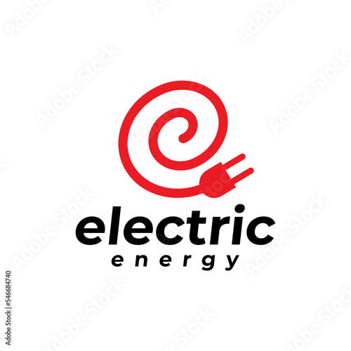 Electric energy with electric cable spiral logo design