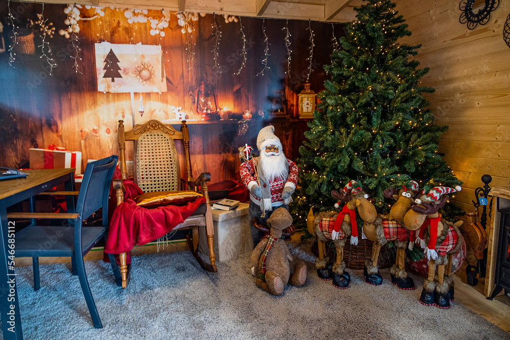 christmas santa claus house decoration with reindeer christmas santa claus house decoration with reindeer