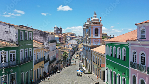Bild auf Leinwand Wonderful panoramic view of Pelourinho, the historic district of Salvador with colorful colonial houses and old churches