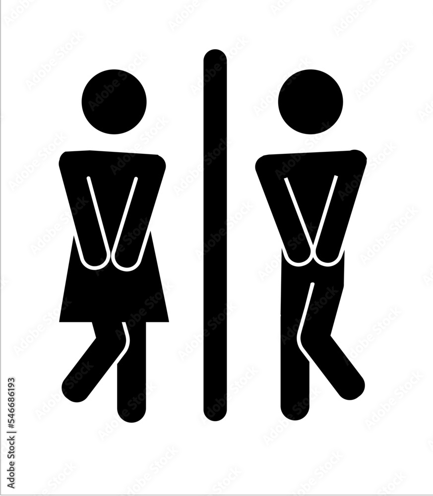 Vecteur Stock Restroom or bathroom for man and woman to peeing. Funny vector  WC pictogram icon or sign. World toilet day. Stickman bath room. Unisex.  Clean the toilets | Adobe Stock