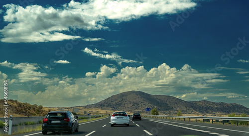 Traveling by car on the roads of Spain.