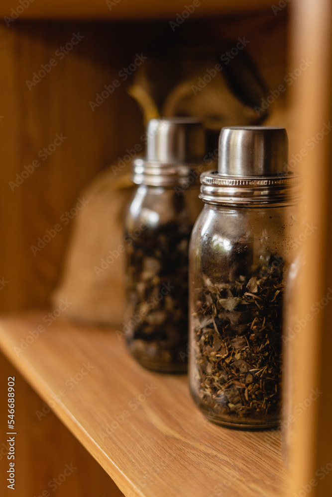 Containers with herbs in a spa. Containers with herbs in a spa.