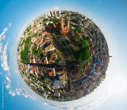 Saint Domingos church in Uberaba, drone view	