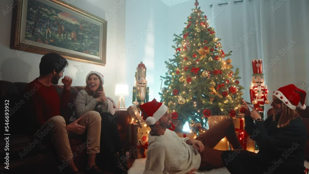 Happy Family Plays Under Christmas Tree Happy Family Plays Under Christmas Tree
