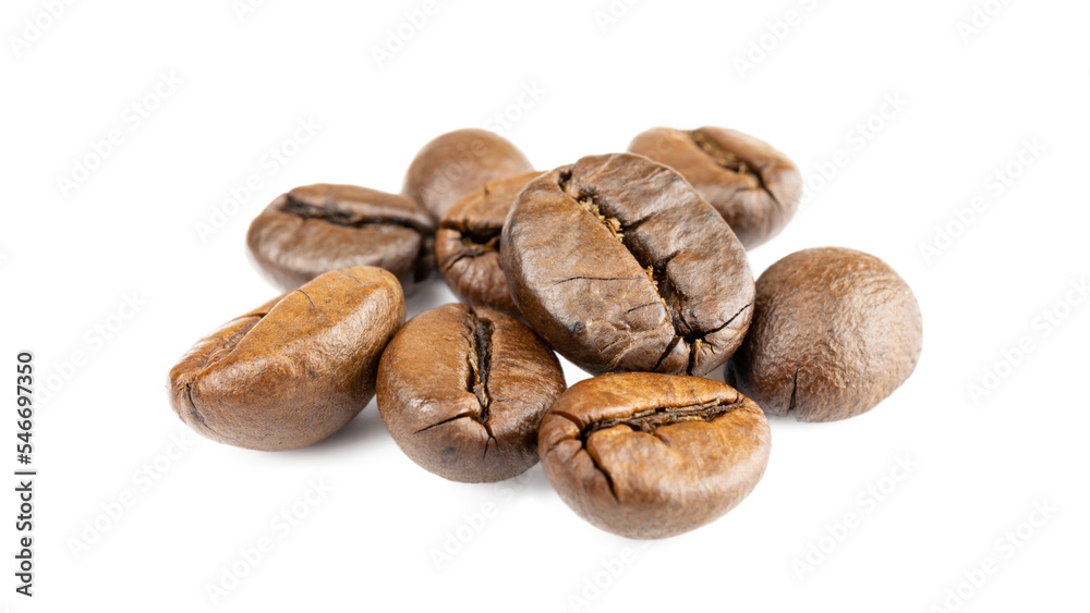 Coffee beans background. Black espresso grain falling on white. Rustic coffee bean fall isolated. Represent breakfast, energy, freshness or great aroma concept Coffee beans background. Black espresso grain falling on white. Rustic coffee bean fall isolated. Represent breakfast, energy, freshness or great aroma concept