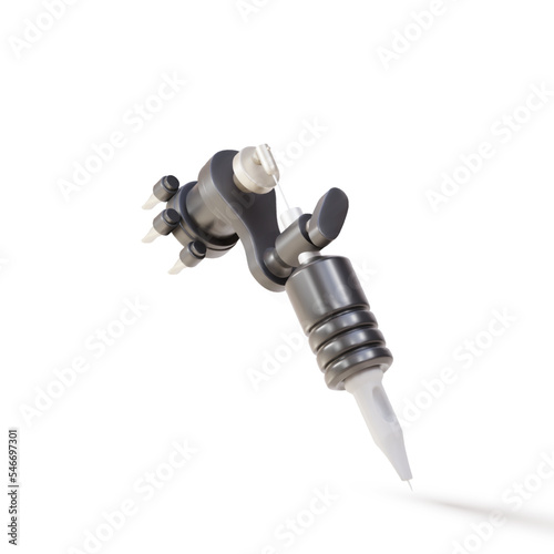 3d Realistic single tattoo machine with black and metal elements on white background. Vector illustration.