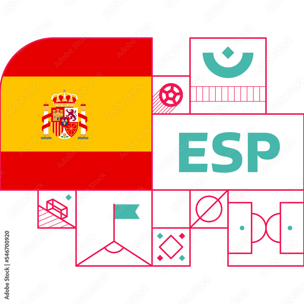 spain flag for 2022 football  Qatar world cup tournament. isolated National team flag with geometric elements for 2022 soccer or football Vector illustration