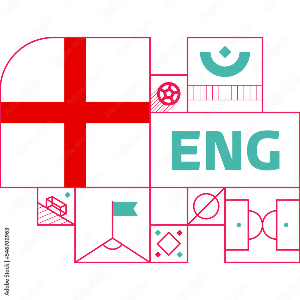 Obraz premium england flag for 2022 Qatar world football cup tournament. isolated National team flag with geometric elements for 2022 soccer or football Vector illustration