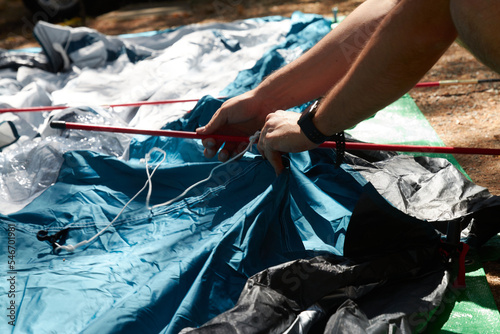 setting up a tent