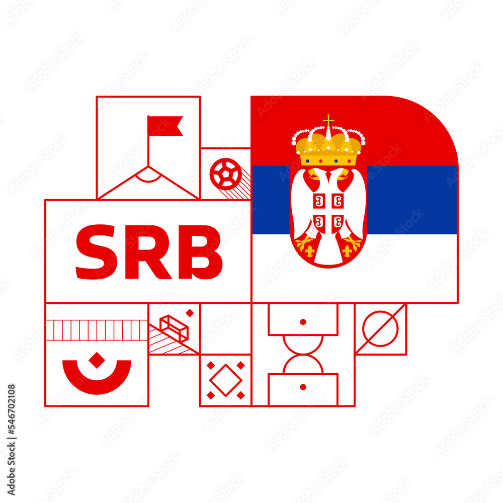 Naklejka premium serbia flag for 2022 football Qatar world cup tournament. isolated National team flag with geometric elements for 2022 soccer or football Vector illustration