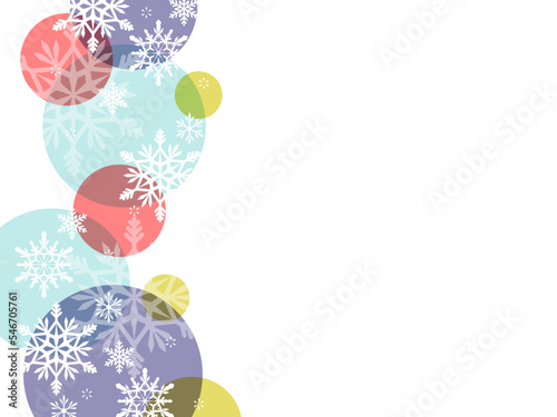 雪の結晶とカラフルな水玉のイラスト背景