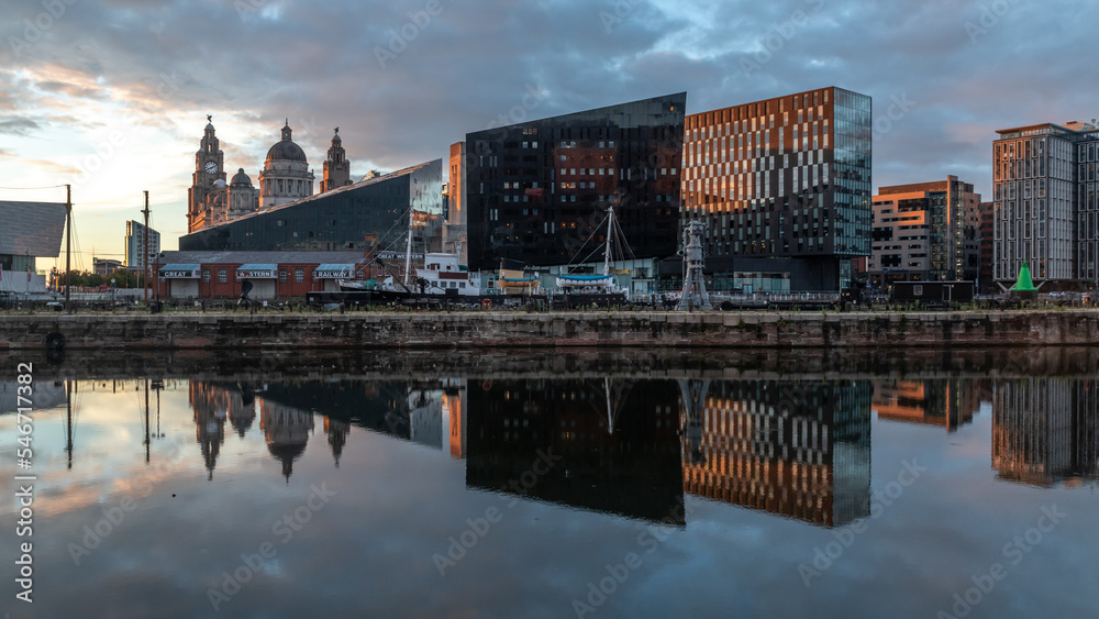 Royal Albert Dock, the Liverpool landmark, image captured at sunset in the city center downtown docklands