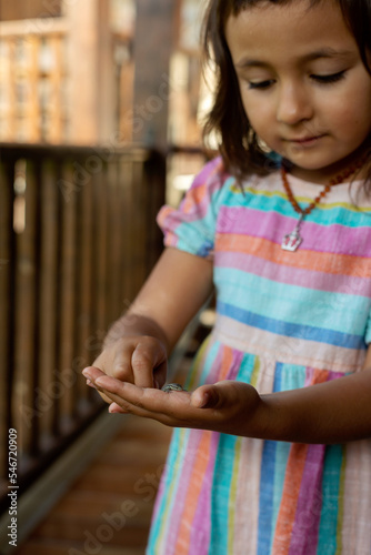 little girl holding a lizard photo