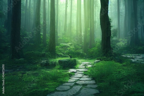 Misty path through the forest