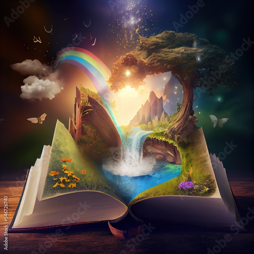 Magical world expanding out from an open book, discover the joys of reading