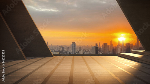 The deck space for products showcases on the deck with the sunset sky.
