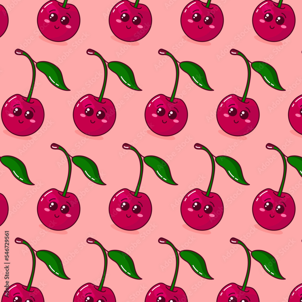 Seamless pattern with cartoon Cherry on backdrop. Seamless pattern with cartoon Cherry on backdrop.