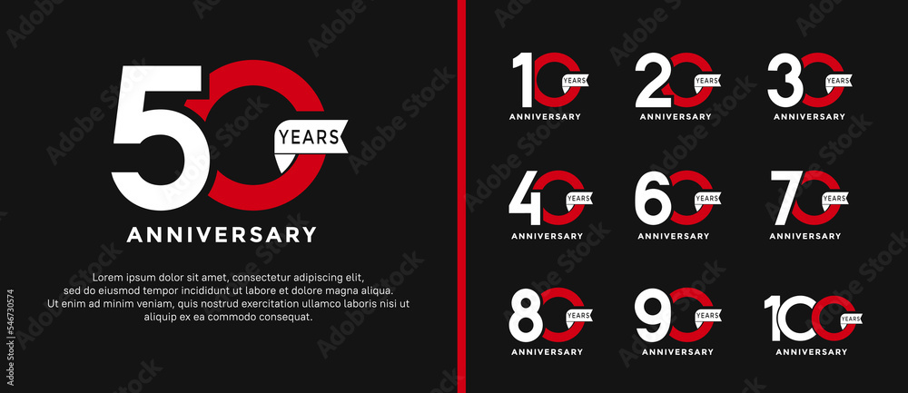set of anniversary logo style white and red color and ribbon for celebration set of anniversary logo style white and red color and ribbon for celebration